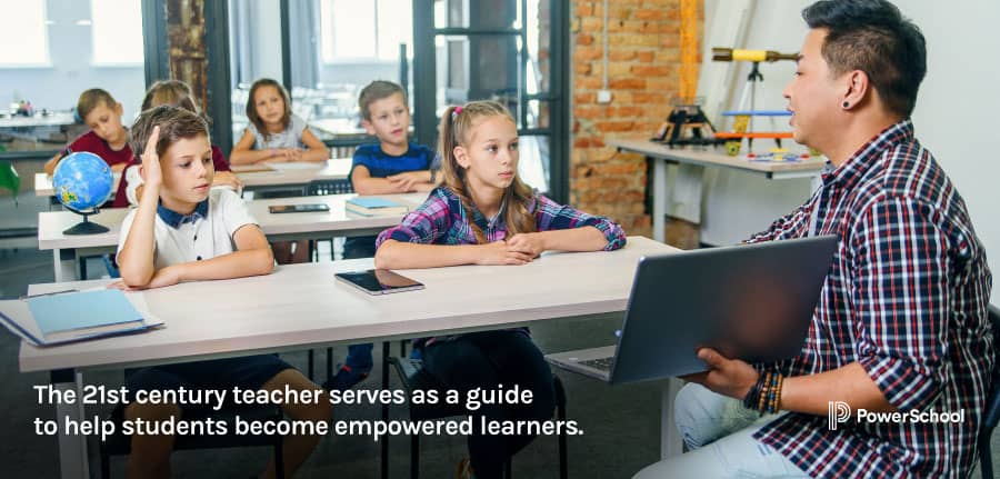 Teacher sitting in front of classroom of students