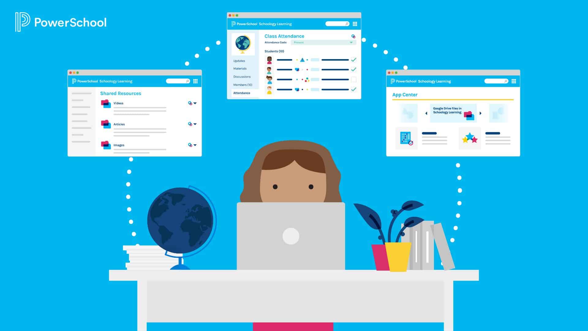Image showing a student sitting at a desk with a computer, engaging with a Learning Management System (LMS)