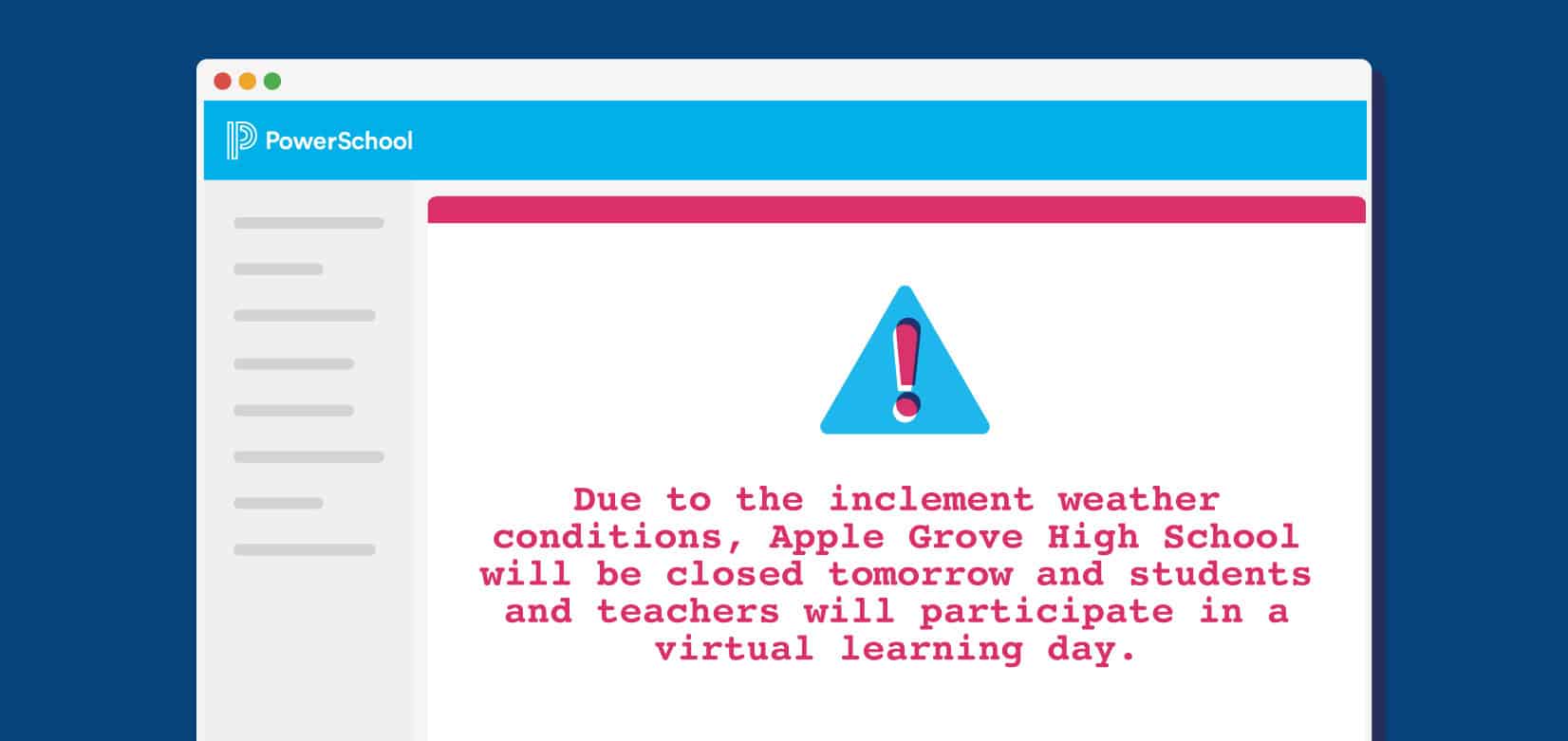 mypowerhub school closing message on a tablet