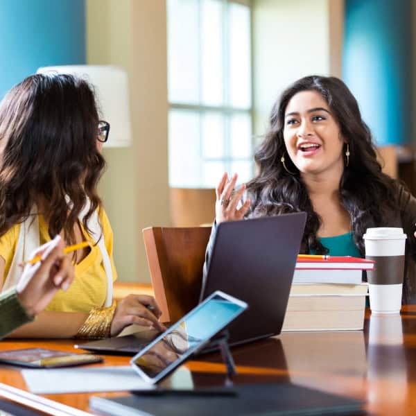 Two women chatting
