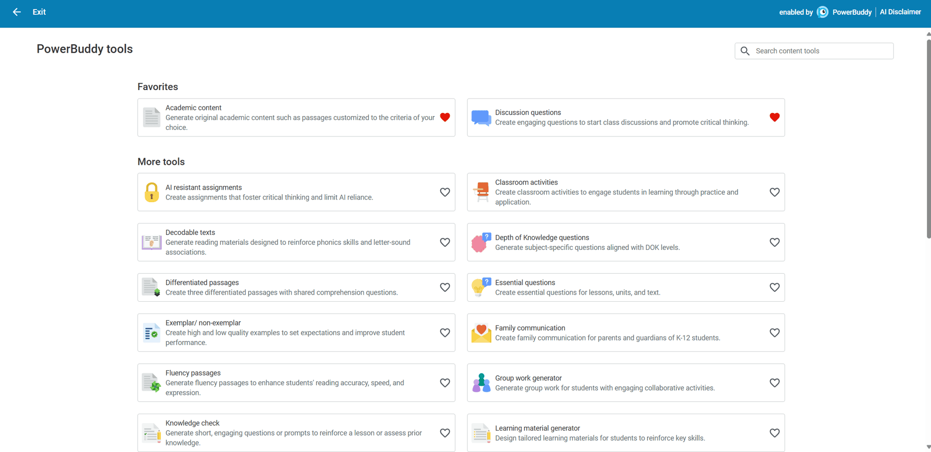 PowerBuddy tools in Schoology