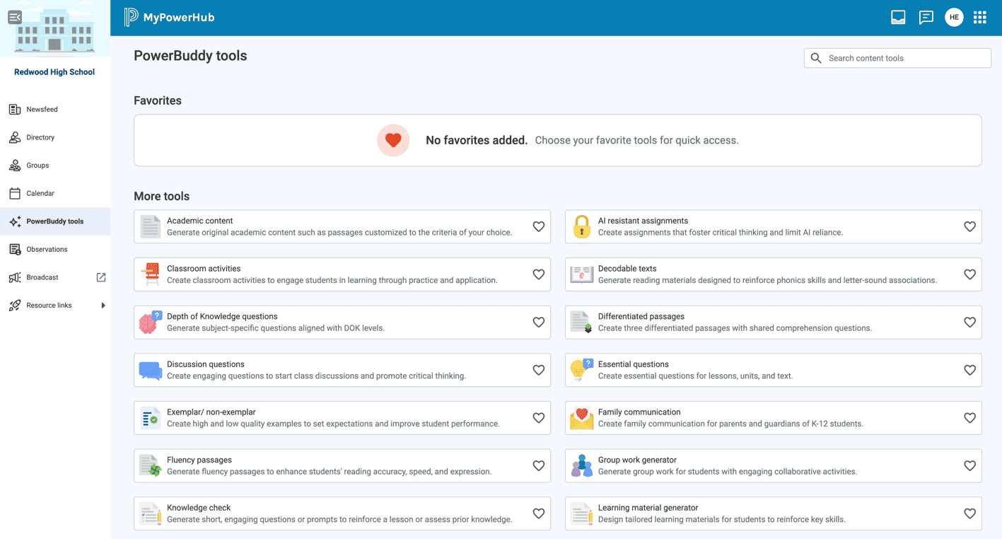 PowerBuddy access in MyPowerHub Educator portal