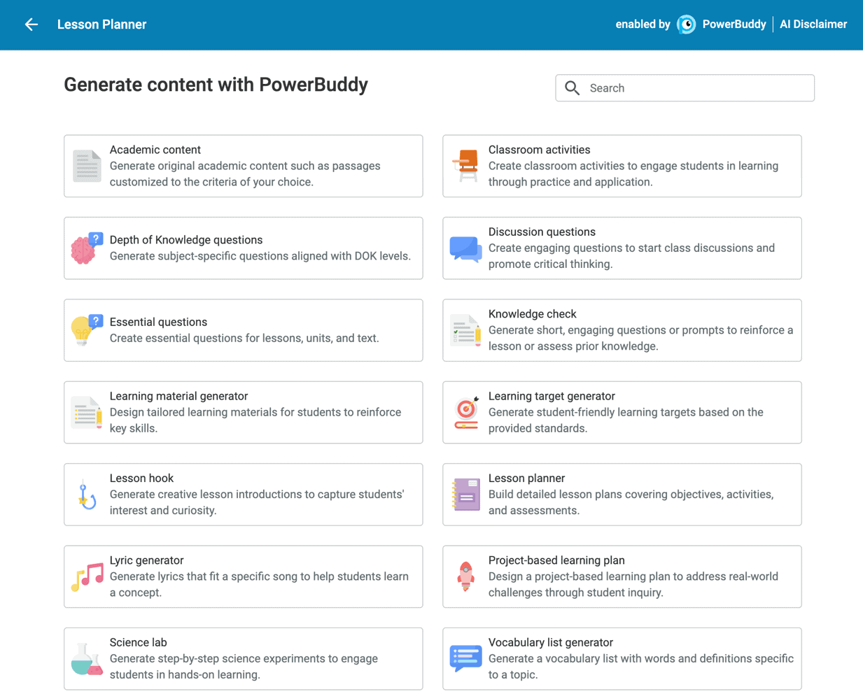 how to use PowerBuddy in PowerSchool lesson planners